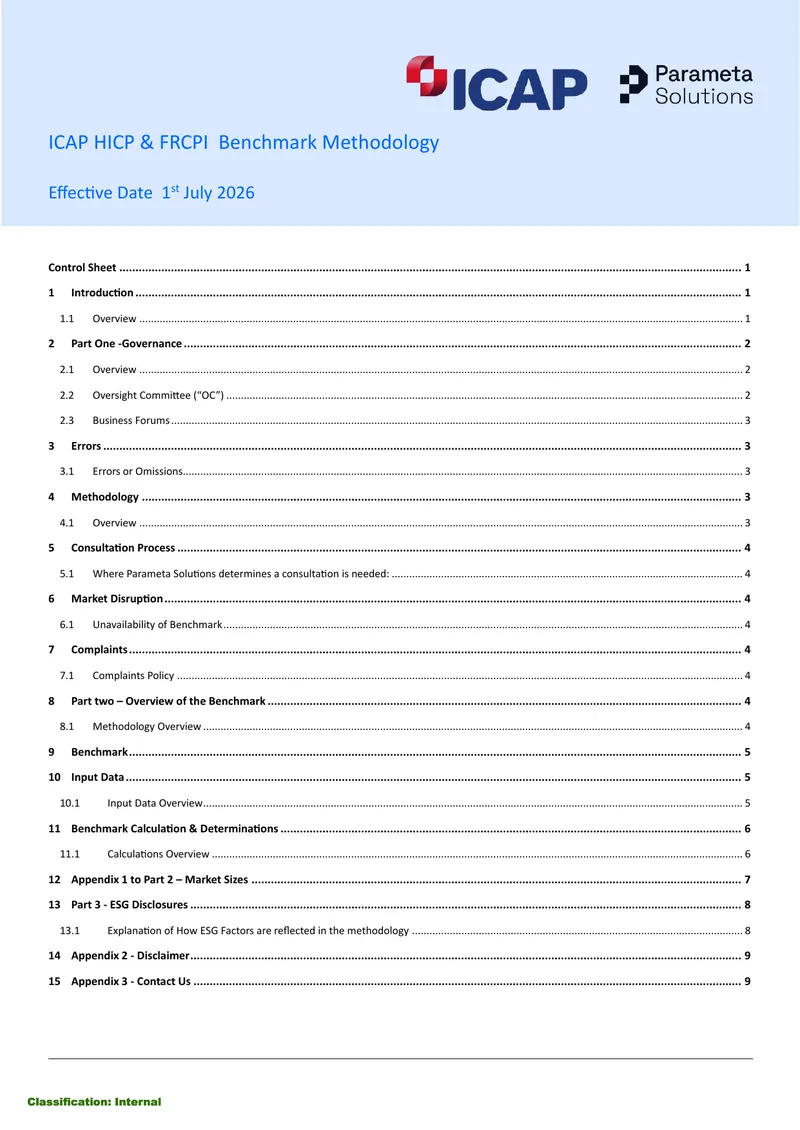 ICAP HICP & FRCPI Benchmark Methodology