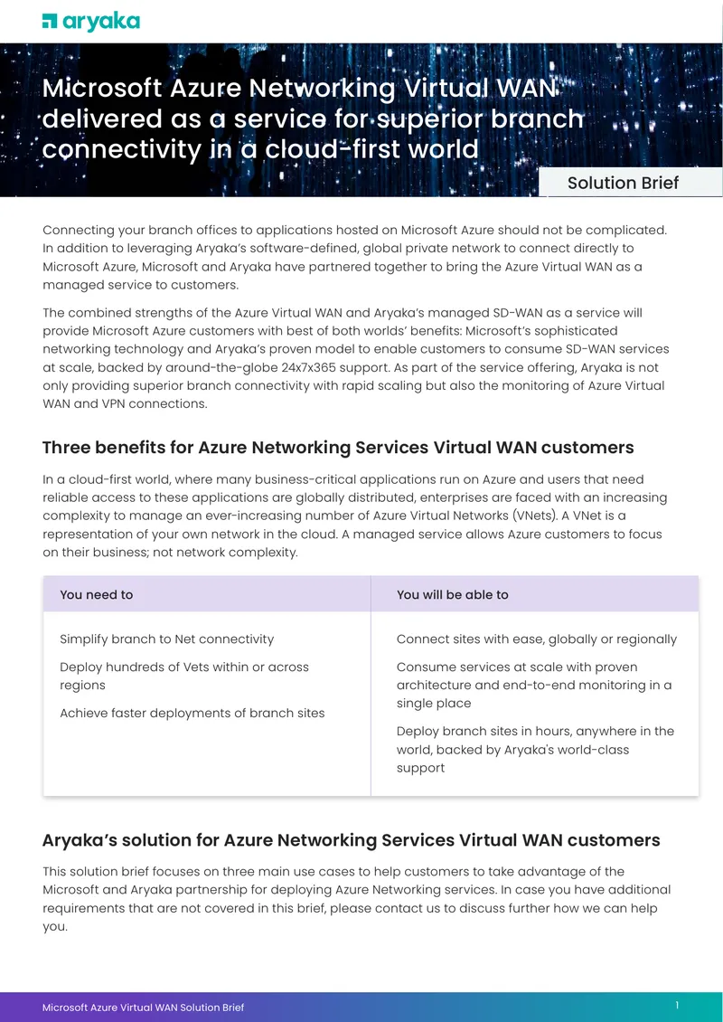 Azure Networking Services Virtual WAN Solution Brief
