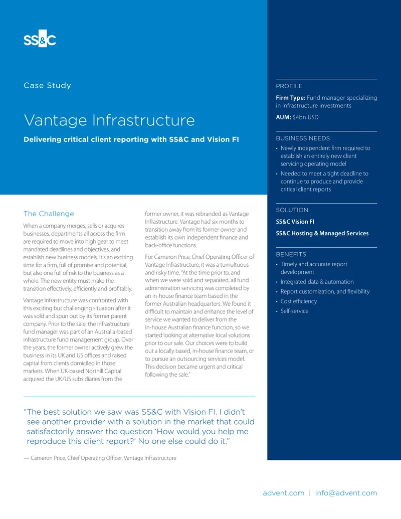 Vantage Infrastructure Case Study on Client Reporting