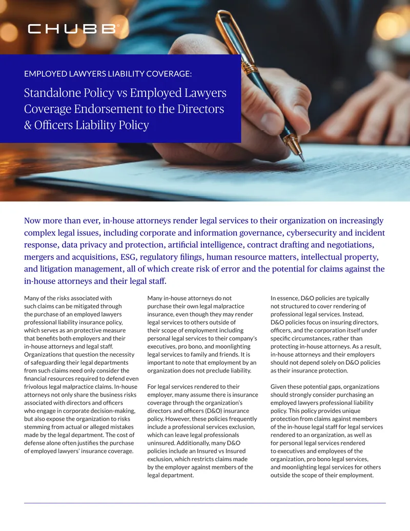 Employed Lawyers Liability Coverage Comparison