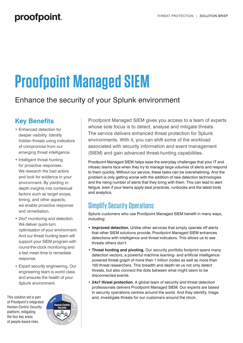 Proofpoint Managed SIEM Threat Protection Solution Brief