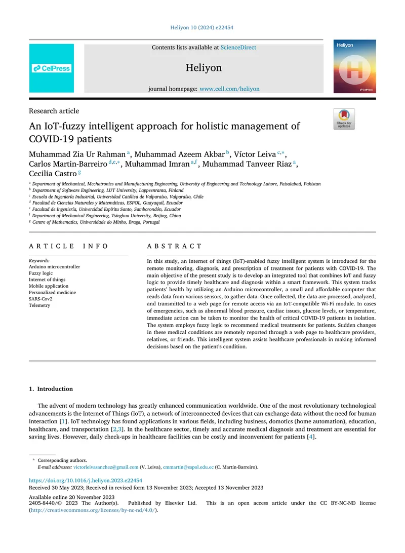 IoT-Fuzzy Intelligent System for COVID-19 Patient Management