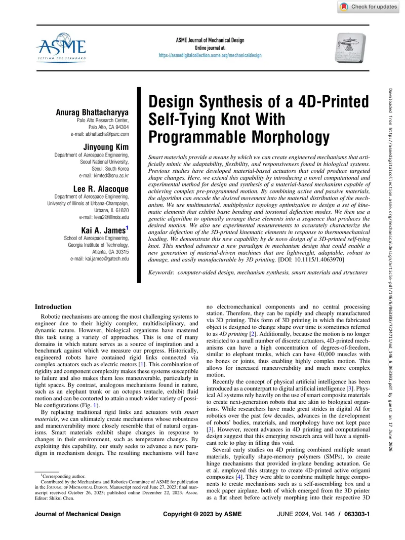 Design Synthesis of a 4D-Printed Self-Tying Knot