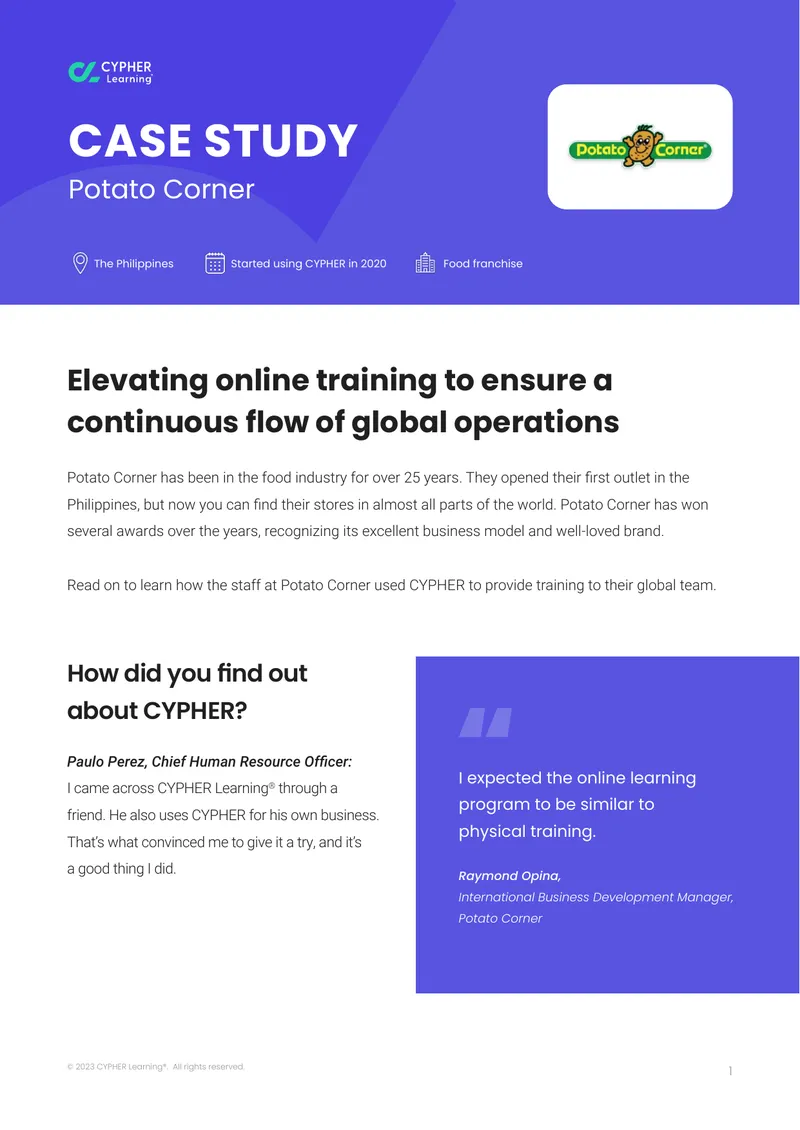 Potato Corner Training Implementation Case Study