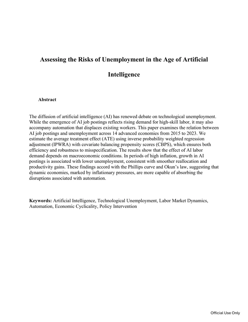 Assessing the Risks of Unemployment in the Age of Artificial Intelligence
