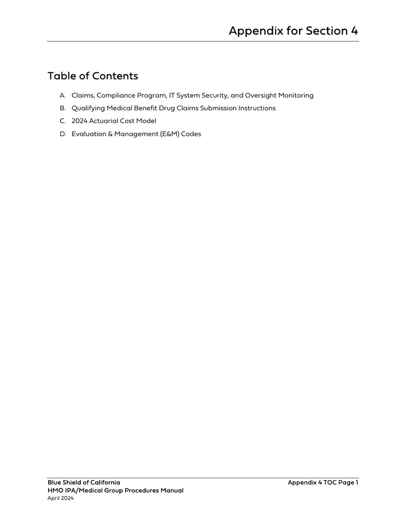 HMO IPA Medical Group Procedures Manual Appendix