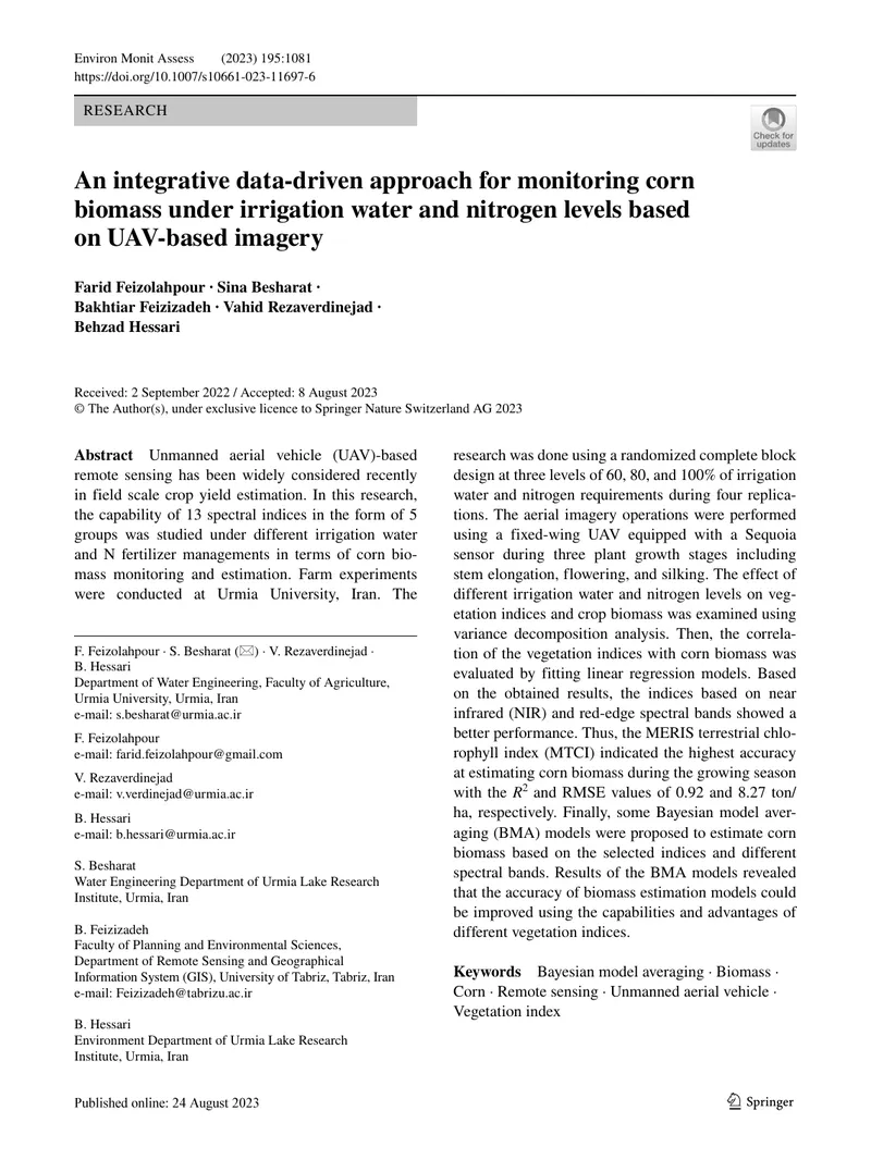 Data-Driven Approach for Monitoring Corn Biomass