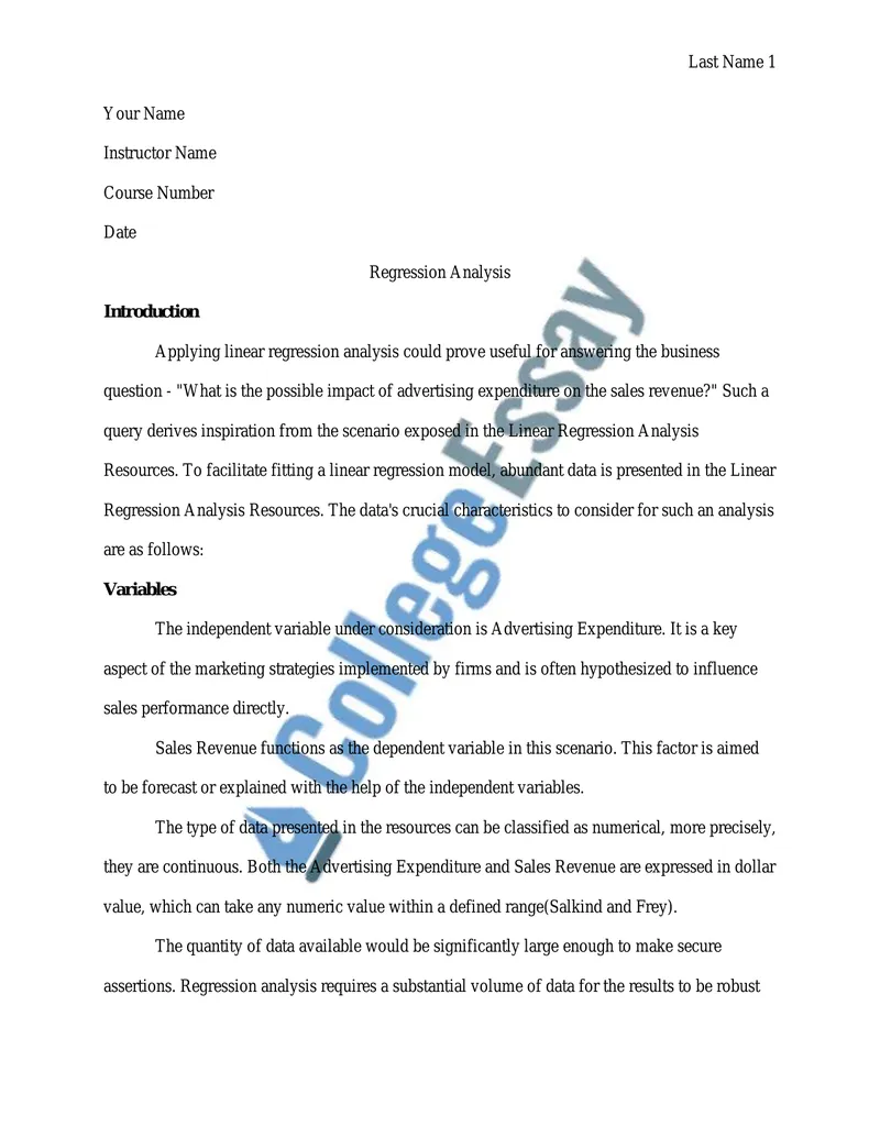 Linear Regression Analysis of Advertising Expenditure and Sales Revenue