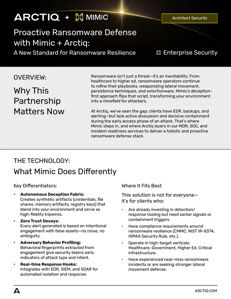 Proactive Ransomware Defense with Mimic and Arctiq