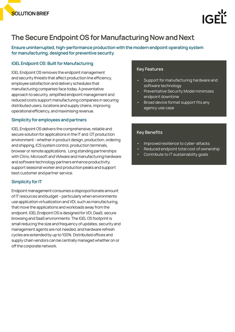 IGEL Endpoint OS for Manufacturing Solutions