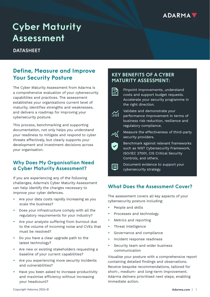 Cyber Maturity Assessment Datasheet