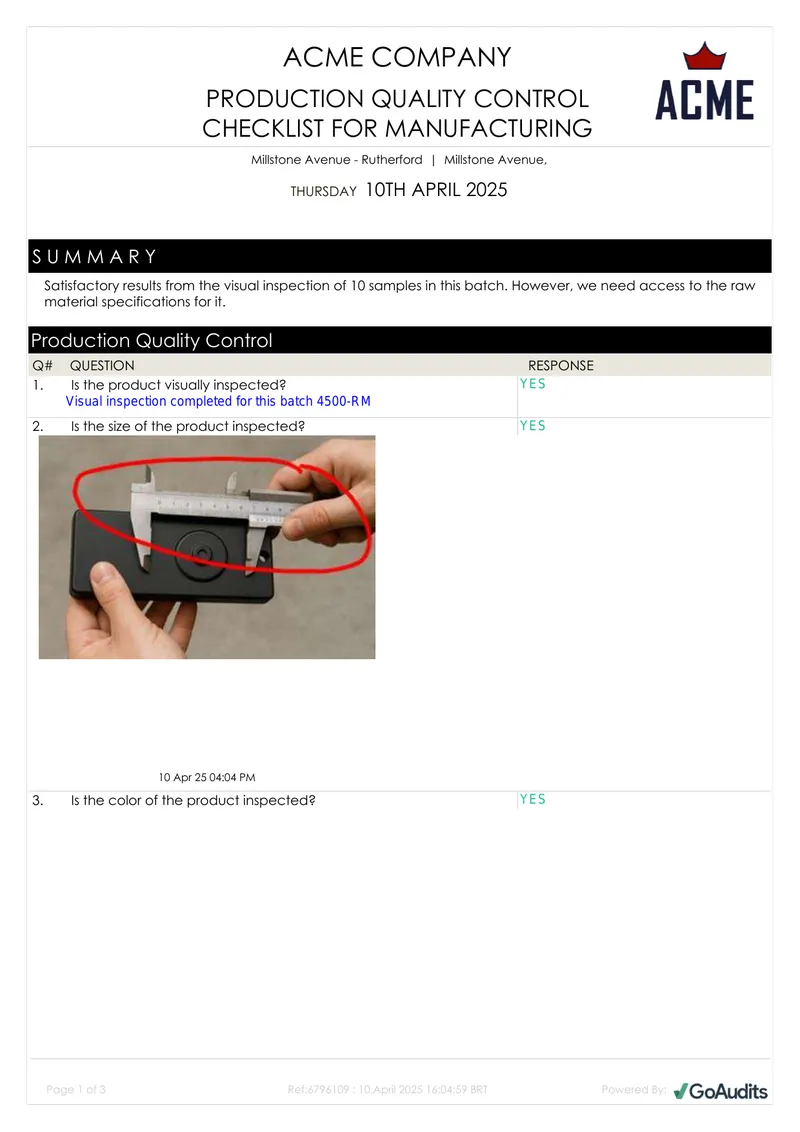 Production Quality Control Checklist for Manufacturing