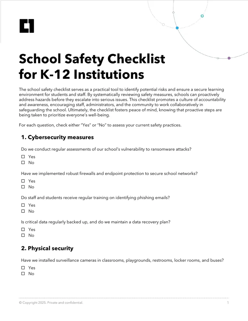 School Safety Checklist for K-12 Institutions