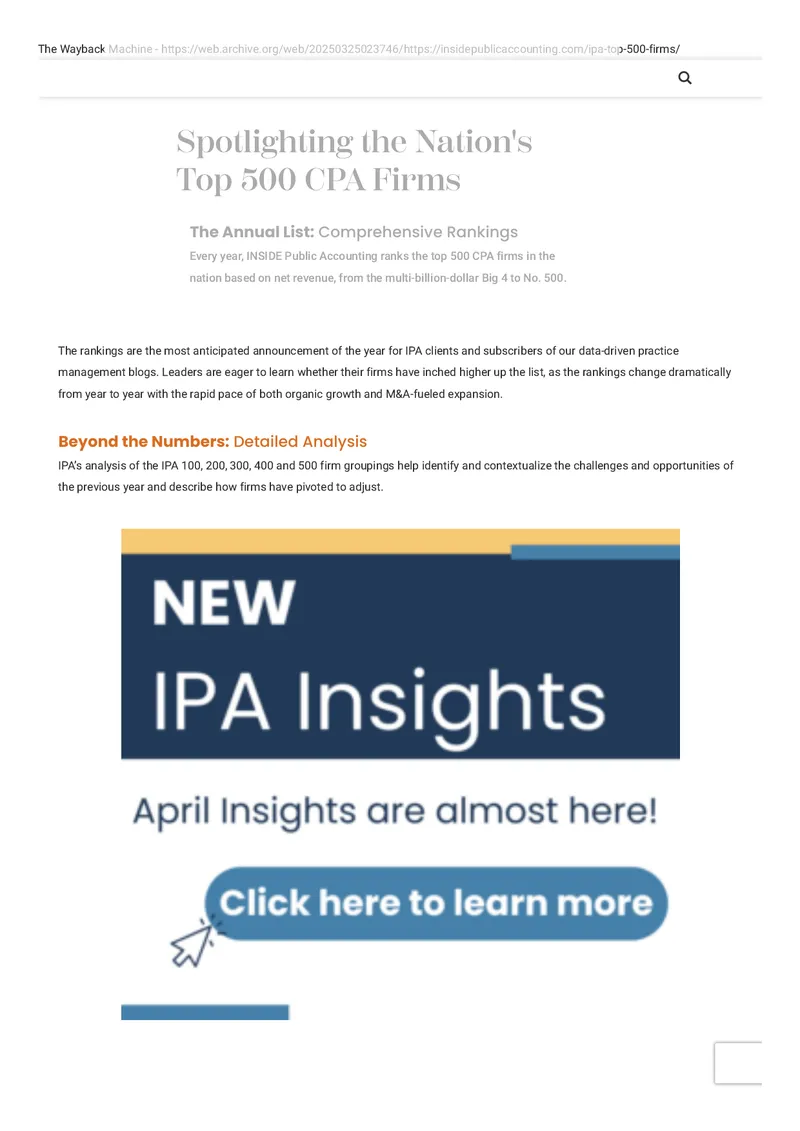 Annual Rankings of Top 500 CPA Firms
