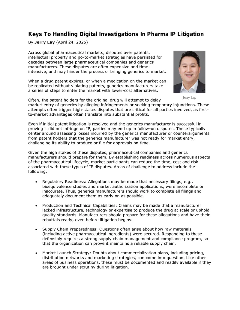 Keys To Handling Digital Investigations In Pharma IP Litigation