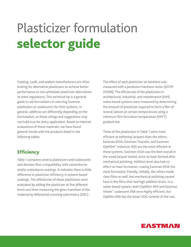 Plasticizer Formulation Selector Guide