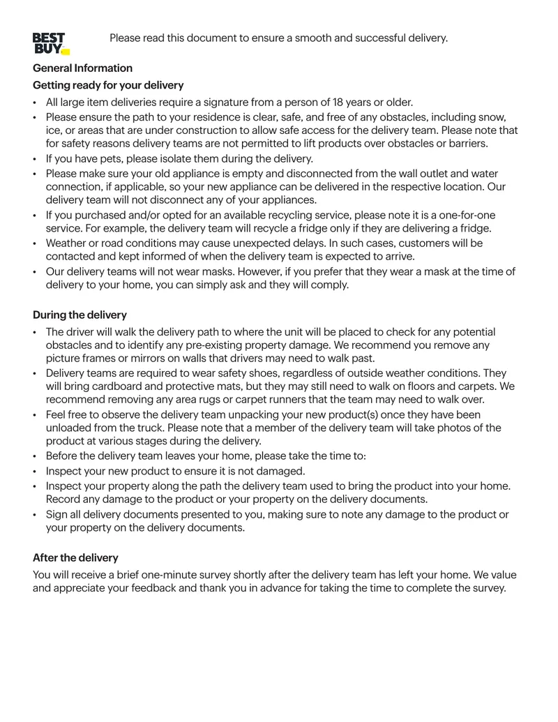 Appliance Delivery Process and Guidelines