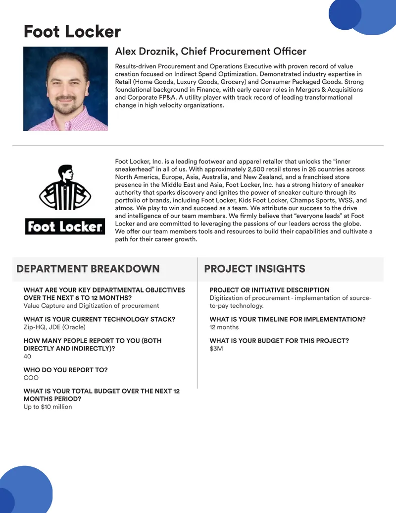 Foot Locker Procurement Department Objectives