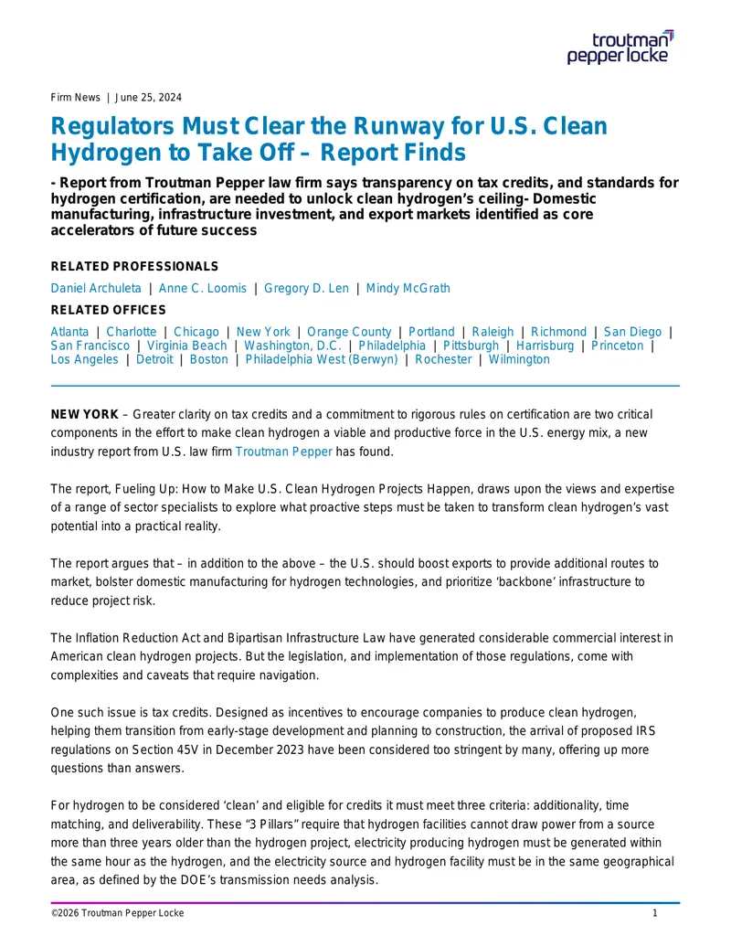 Regulatory Framework for U.S. Clean Hydrogen Projects