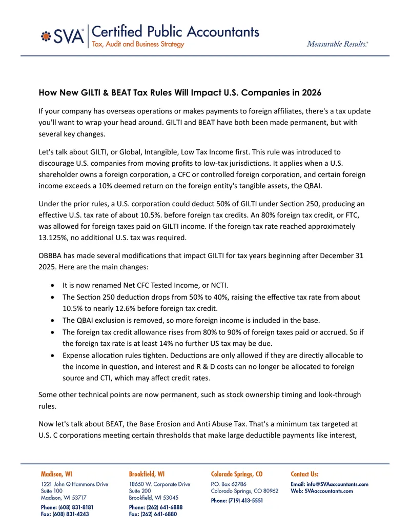 Impact of GILTI and BEAT Tax Changes on U.S. Companies