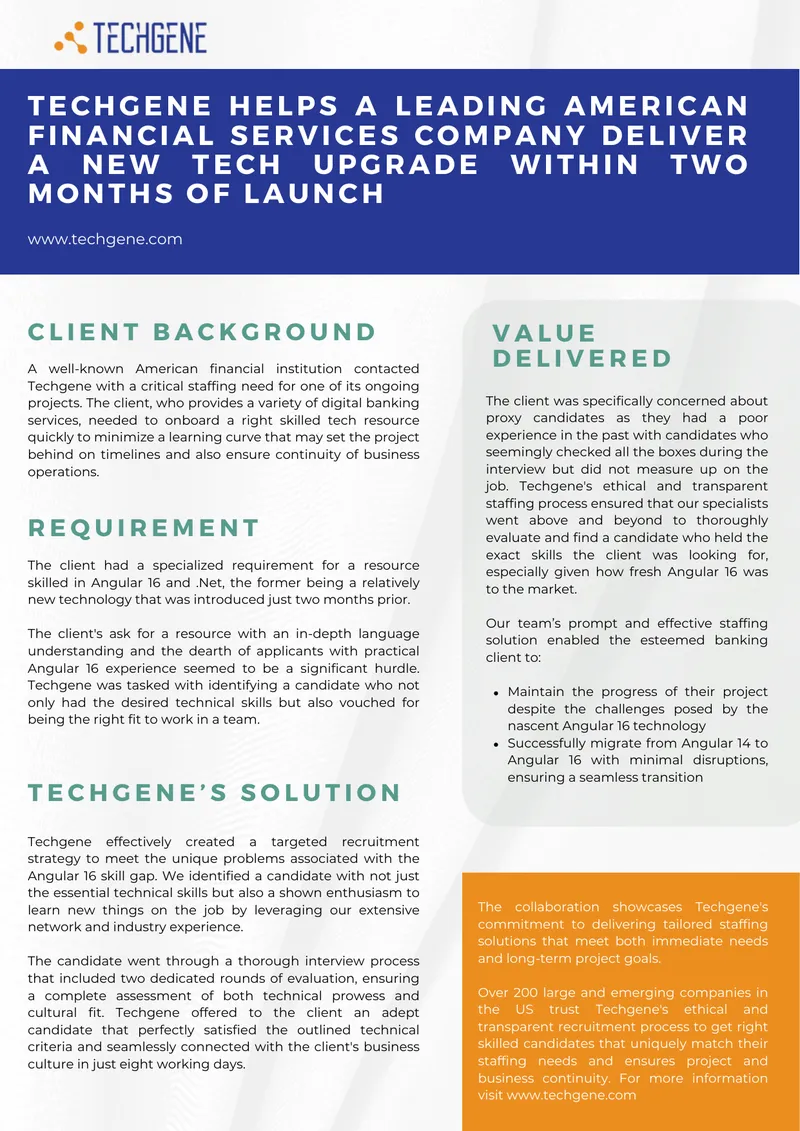Techgene Staffing Solution for Financial Services Sector