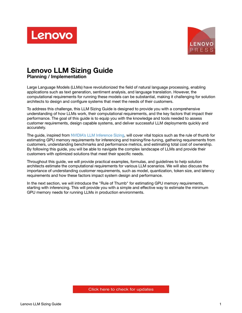 Lenovo LLM Sizing Guide