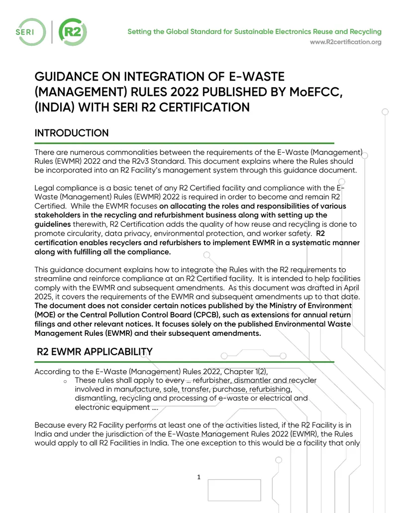 Integration of E-Waste Management Rules with R2 Certification