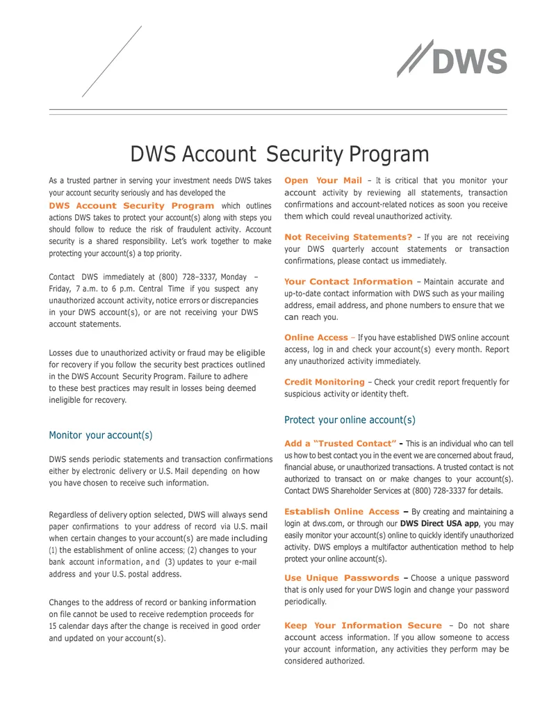 DWS Account Security Program Guidelines