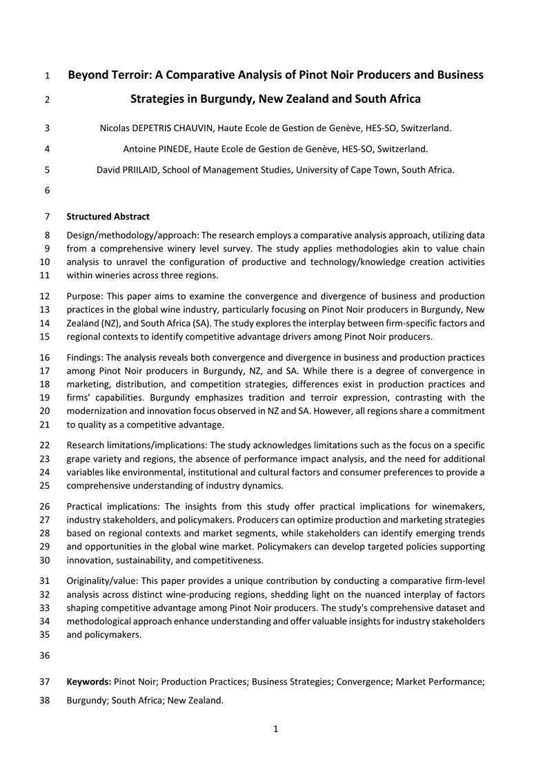 Comparative Analysis of Pinot Noir Producers and Strategies