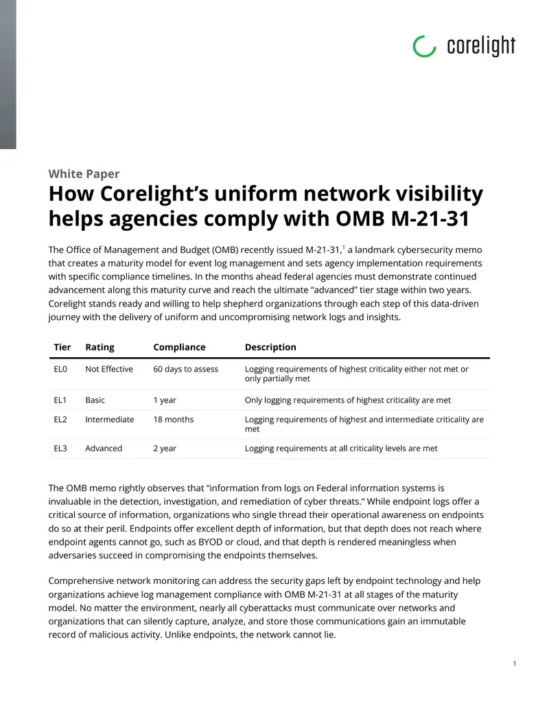 Corelight Network Visibility and OMB M-21-31 Compliance
