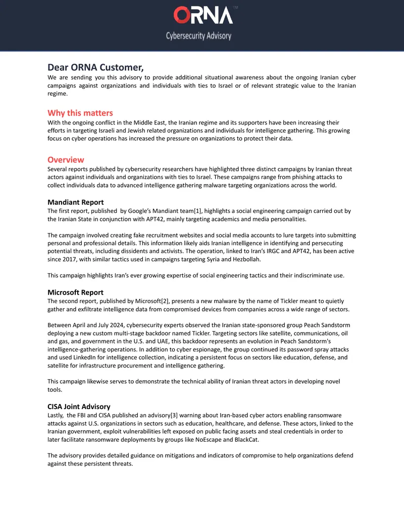 Advisory on Iranian Cyber Campaigns Against Israel