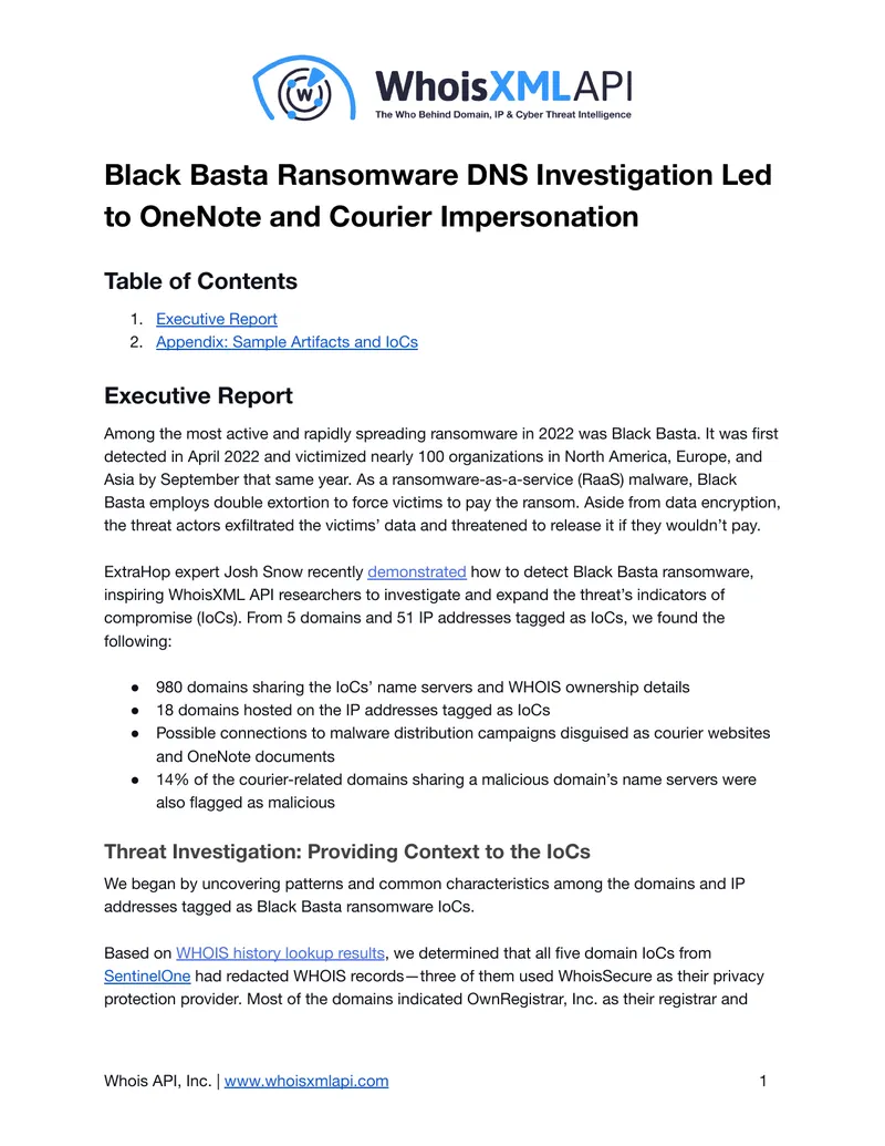 Black Basta Ransomware Threat Investigation Report