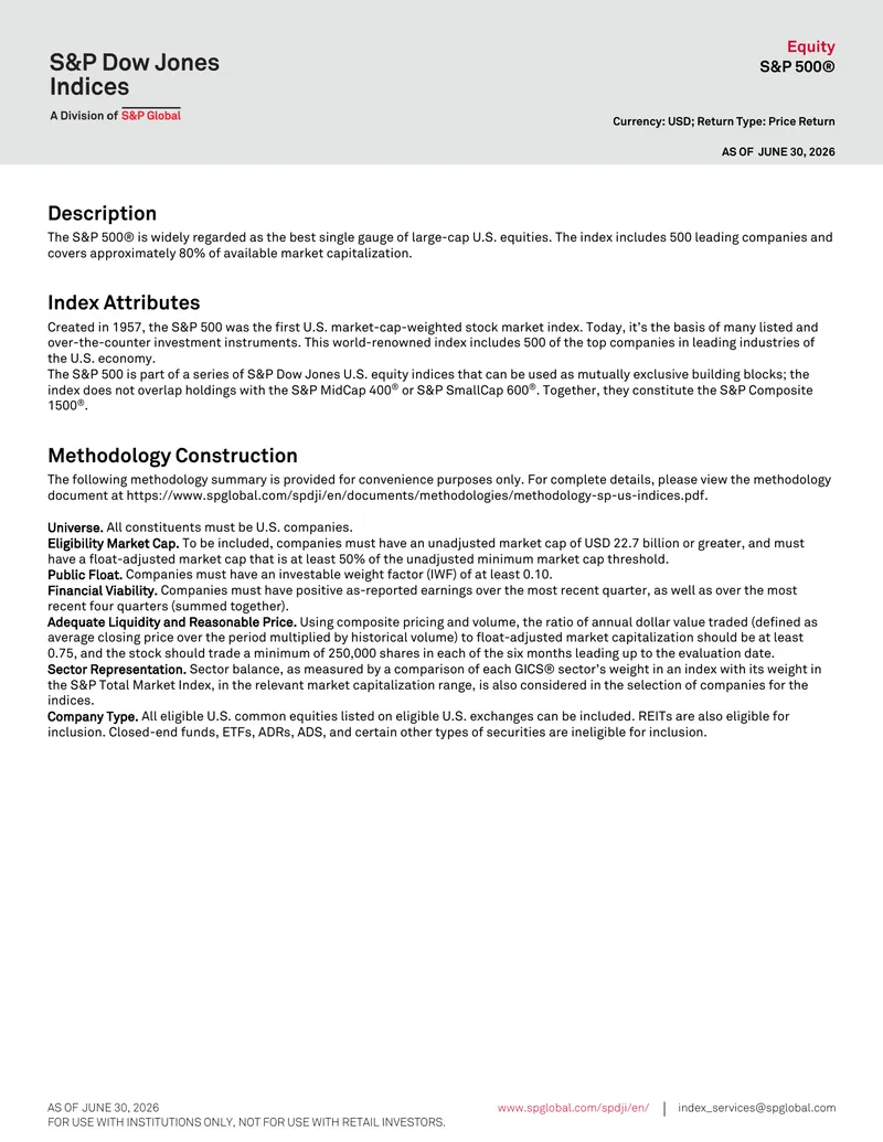 S&P 500 Equity Index Methodology and Attributes