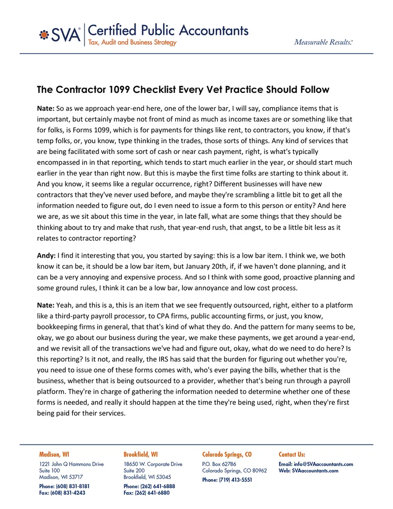 Contractor 1099 Compliance Checklist for Veterinary Practices
