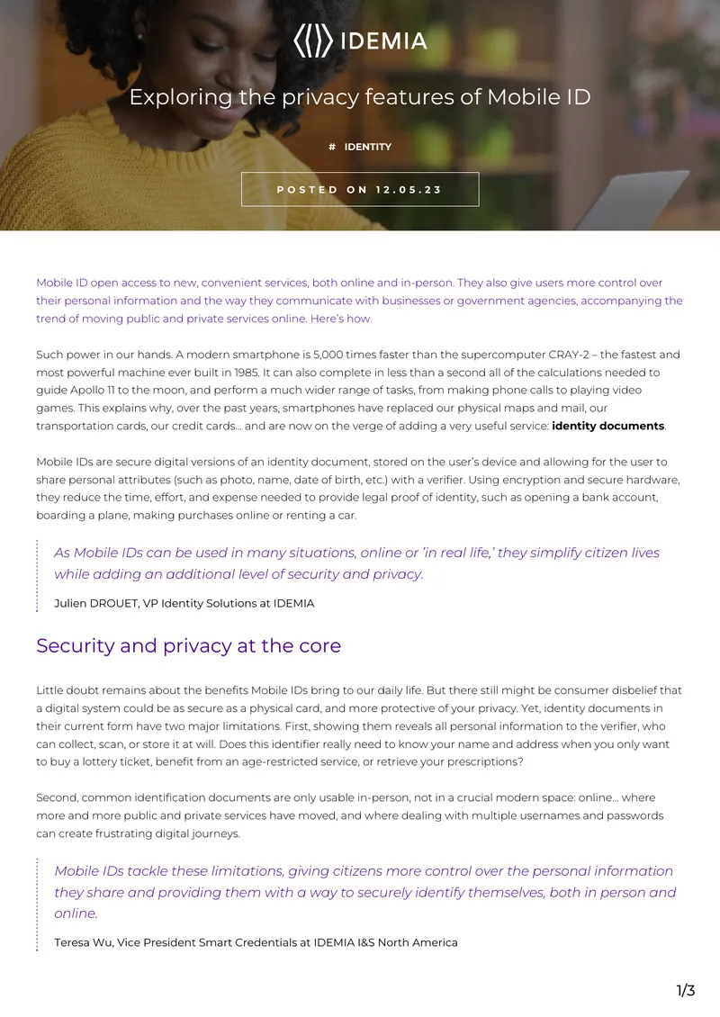 Mobile ID Implementation and Privacy Features