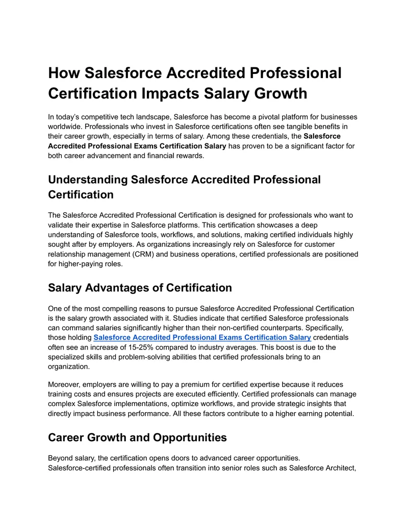 Salesforce Accredited Professional Certification Salary Impact