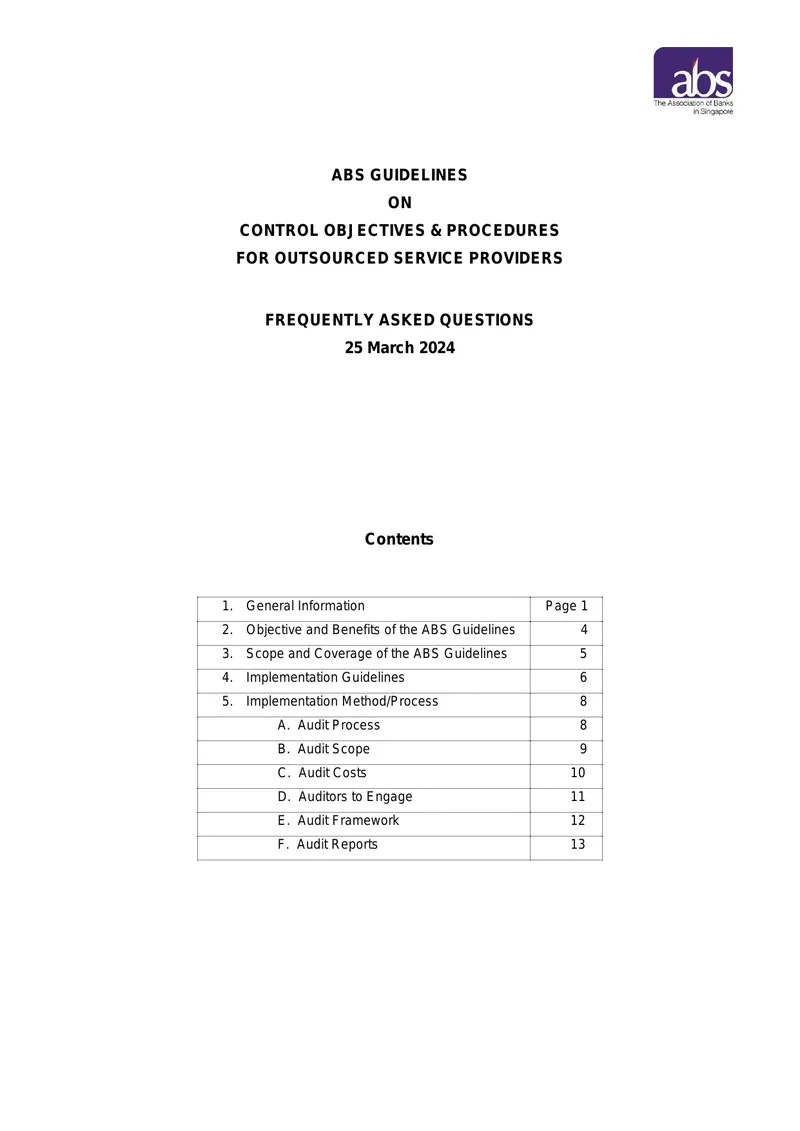ABS Guidelines on Control Objectives for Outsourced Service Providers