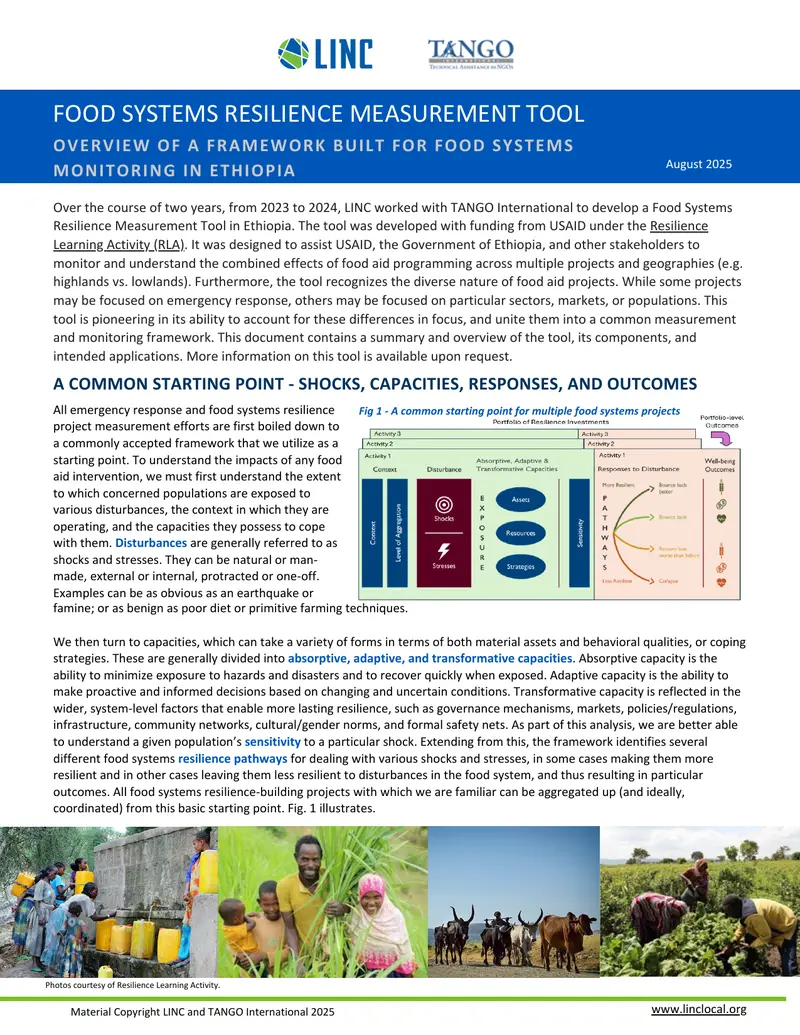 Food Systems Resilience Measurement Tool Overview