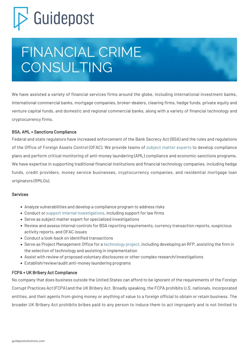 Financial Crime Consulting Services Overview preview page 1