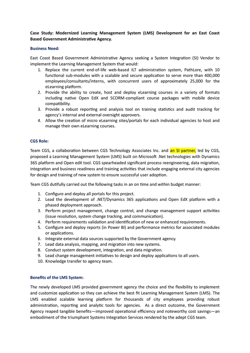 Case Study on Learning Management System Development