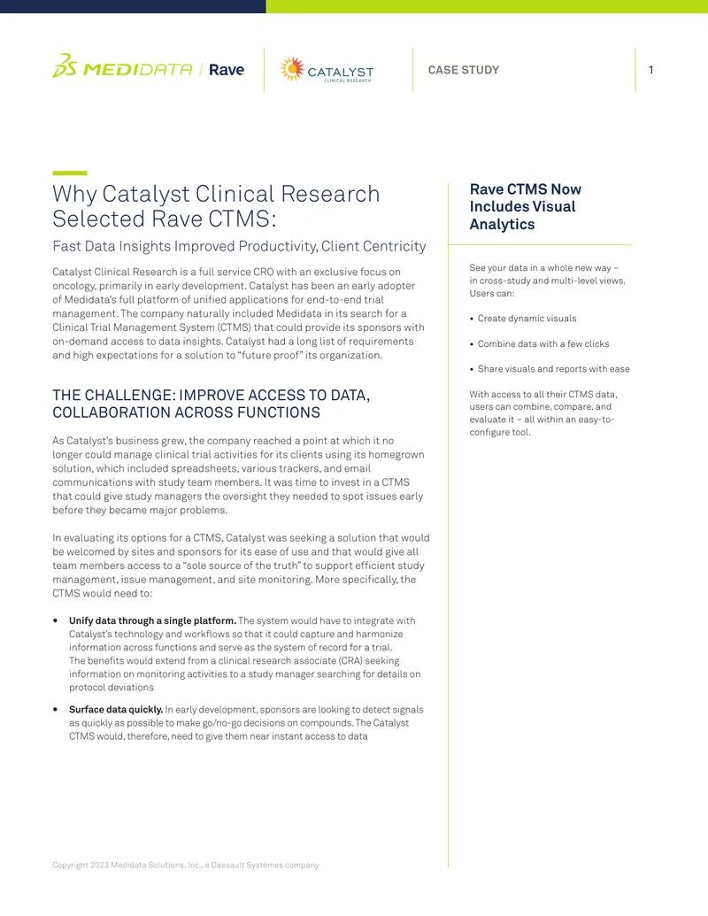 Catalyst Clinical Research Rave CTMS Case Study