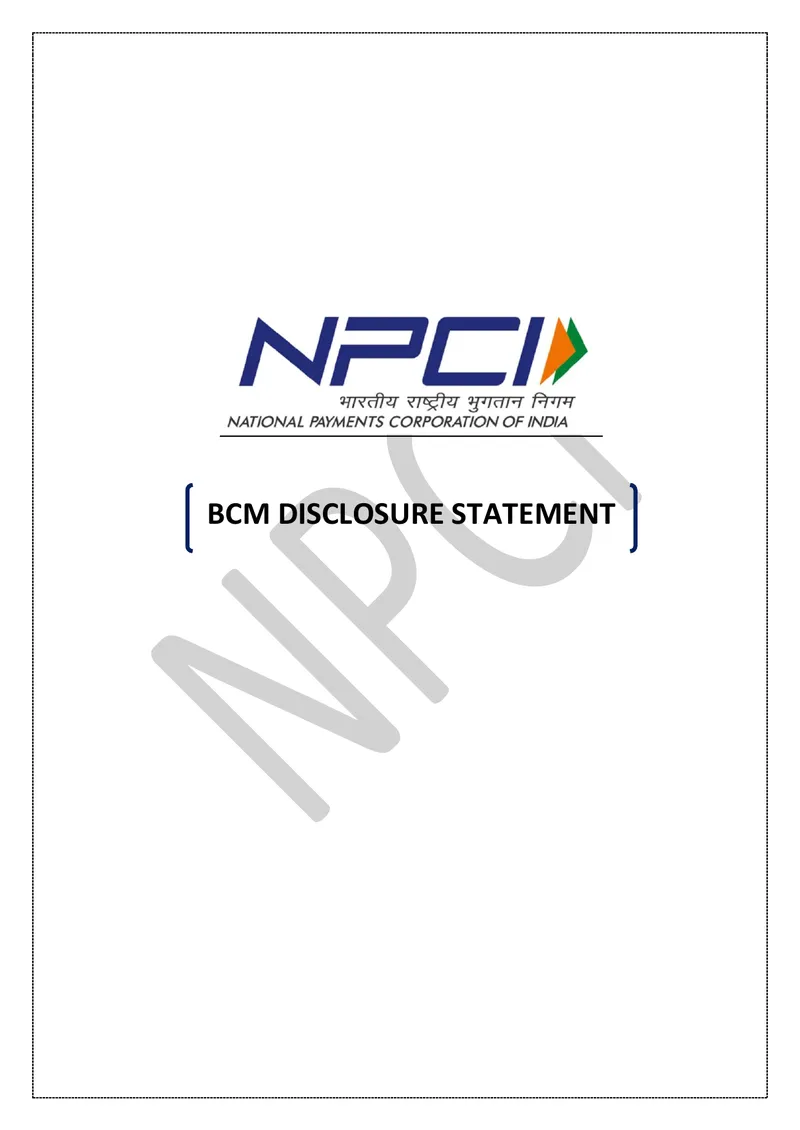 Business Continuity Management Framework for NPCI
