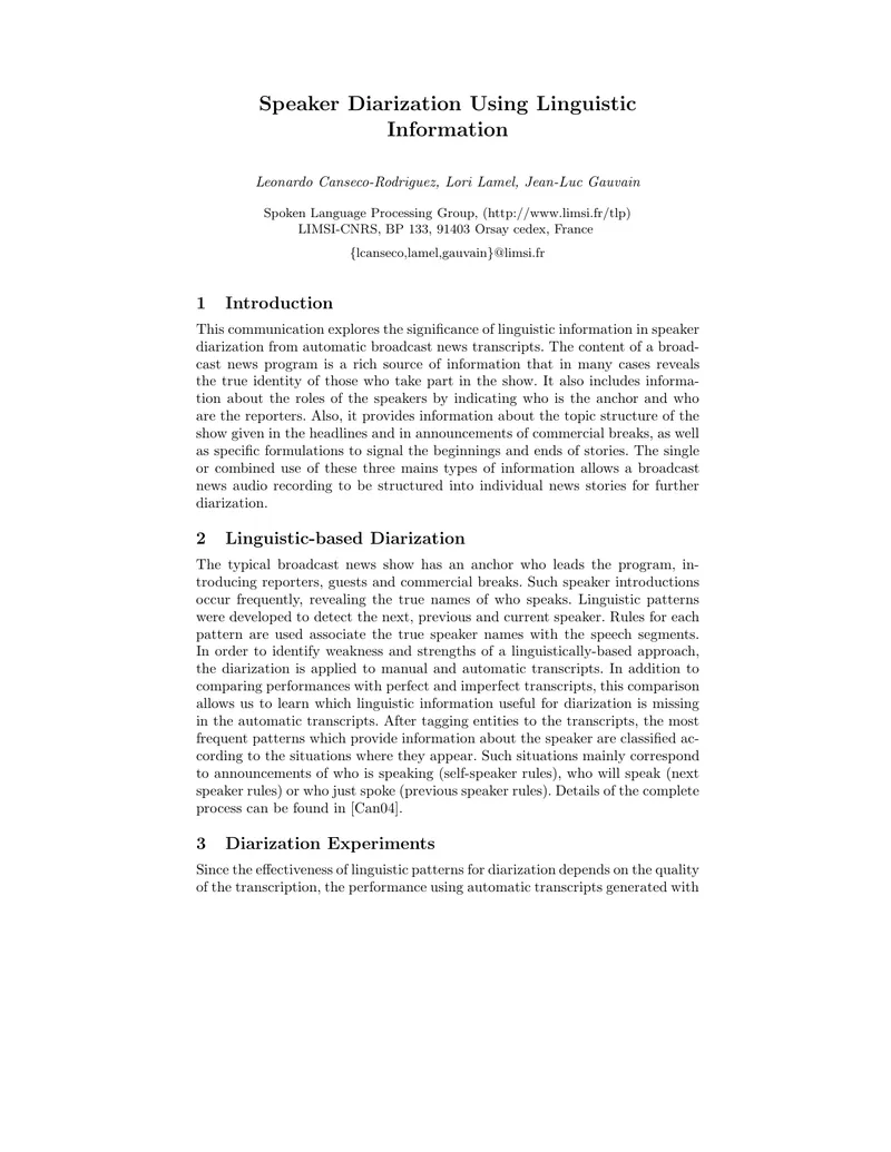 Speaker Diarization Using Linguistic Information