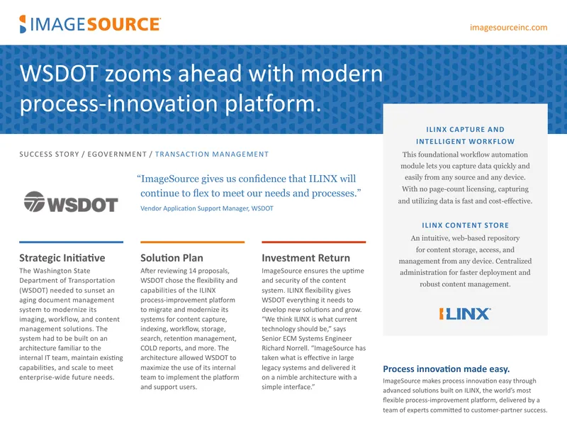 WSDOT Modernization with ILINX Process-Improvement Platform