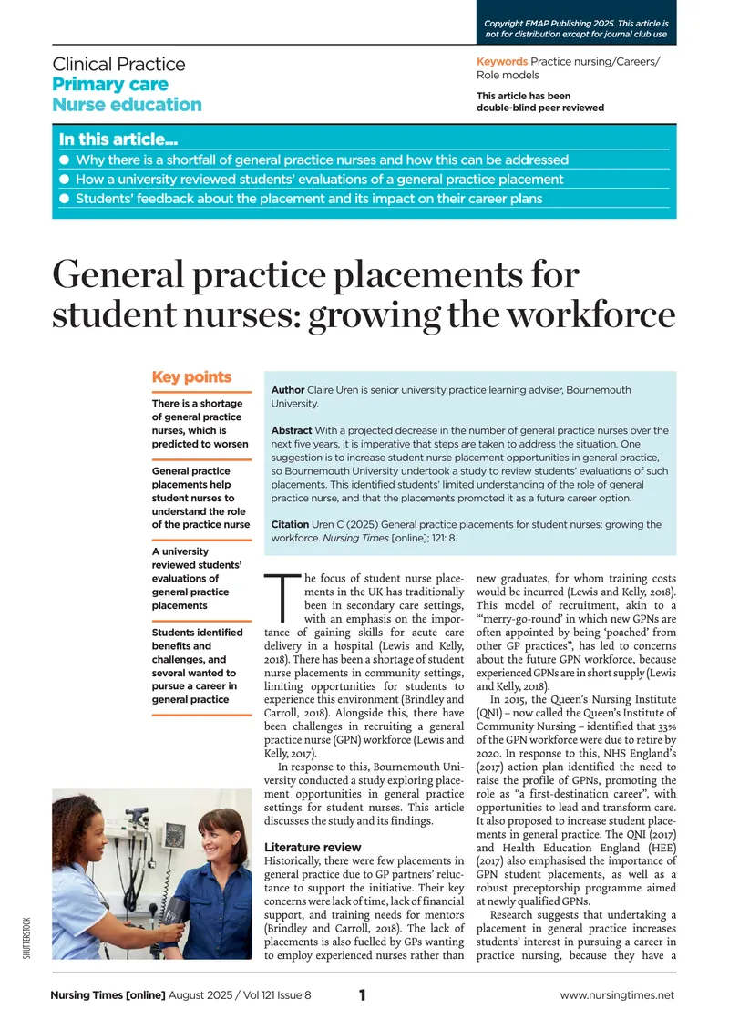 General Practice Placements for Student Nurses