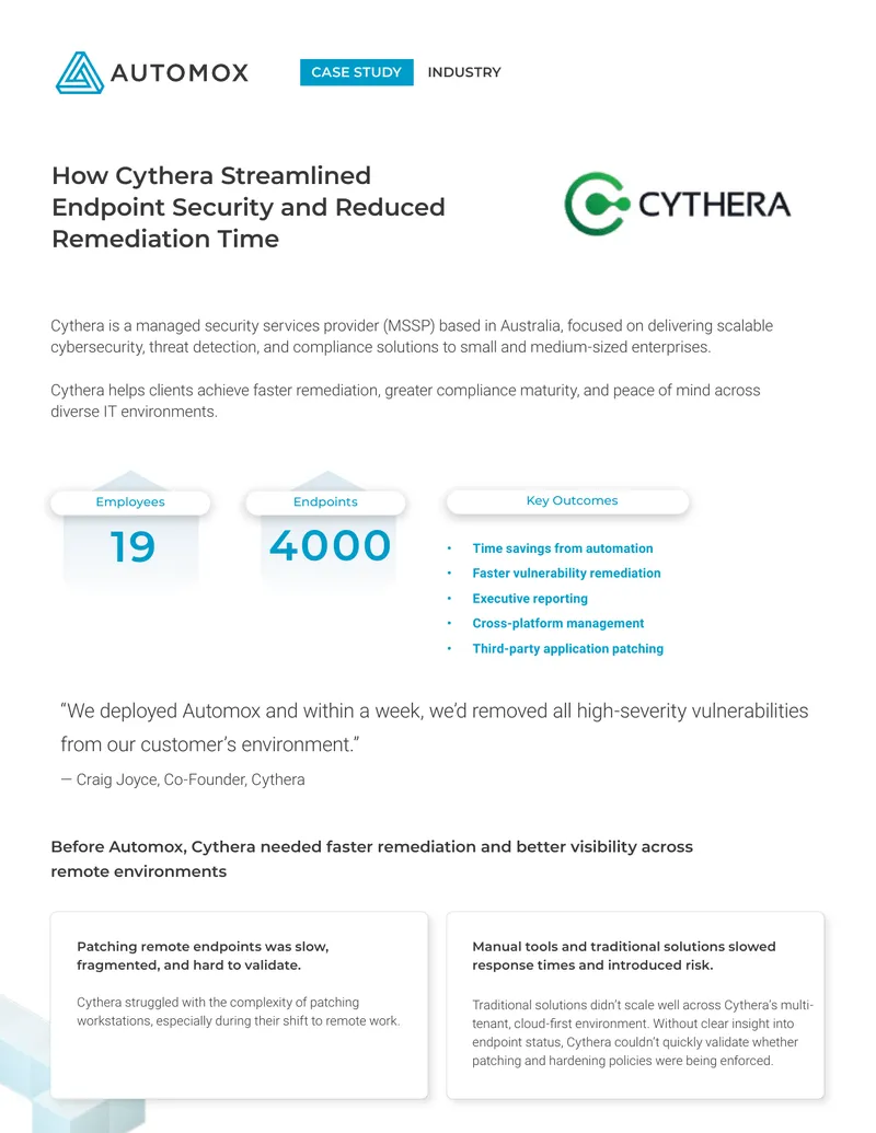 Cythera Case Study on Endpoint Security Improvement