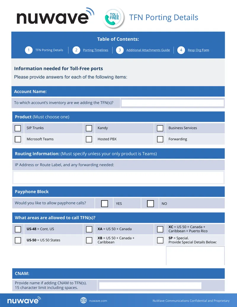 Toll-Free Porting Information and Procedures