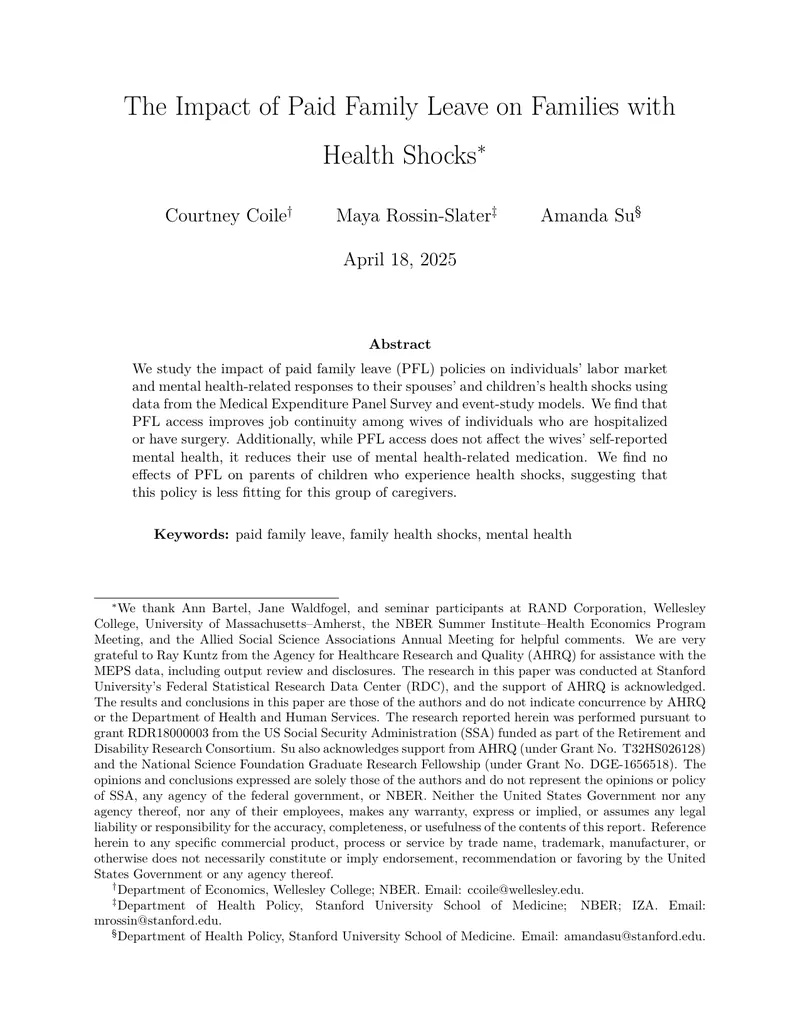 Impact of Paid Family Leave on Labor and Mental Health