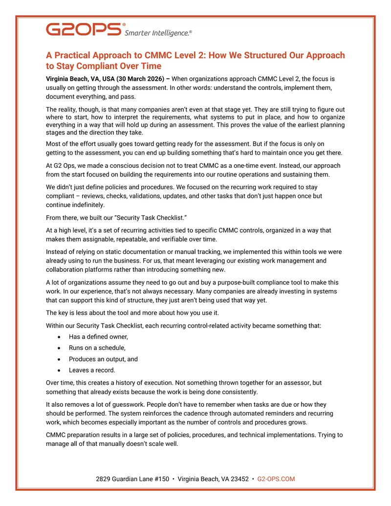 Practical Approach to CMMC Level 2 Compliance