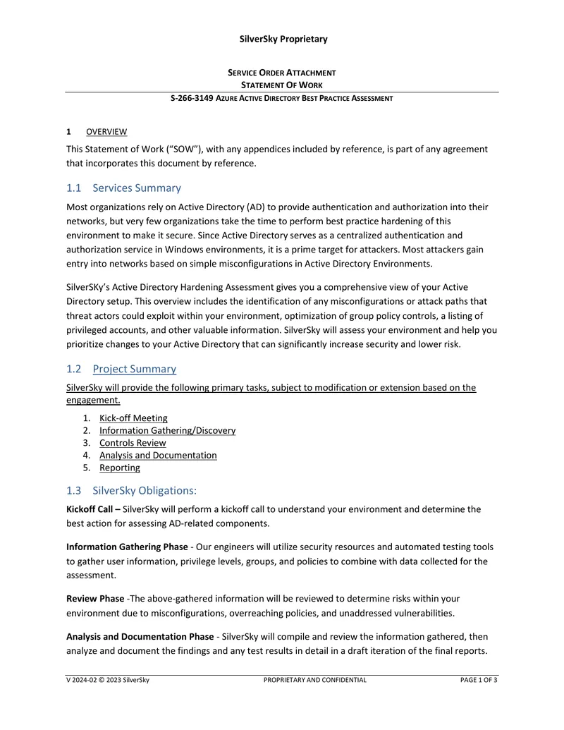 Azure Active Directory Best Practice Assessment Statement of Work